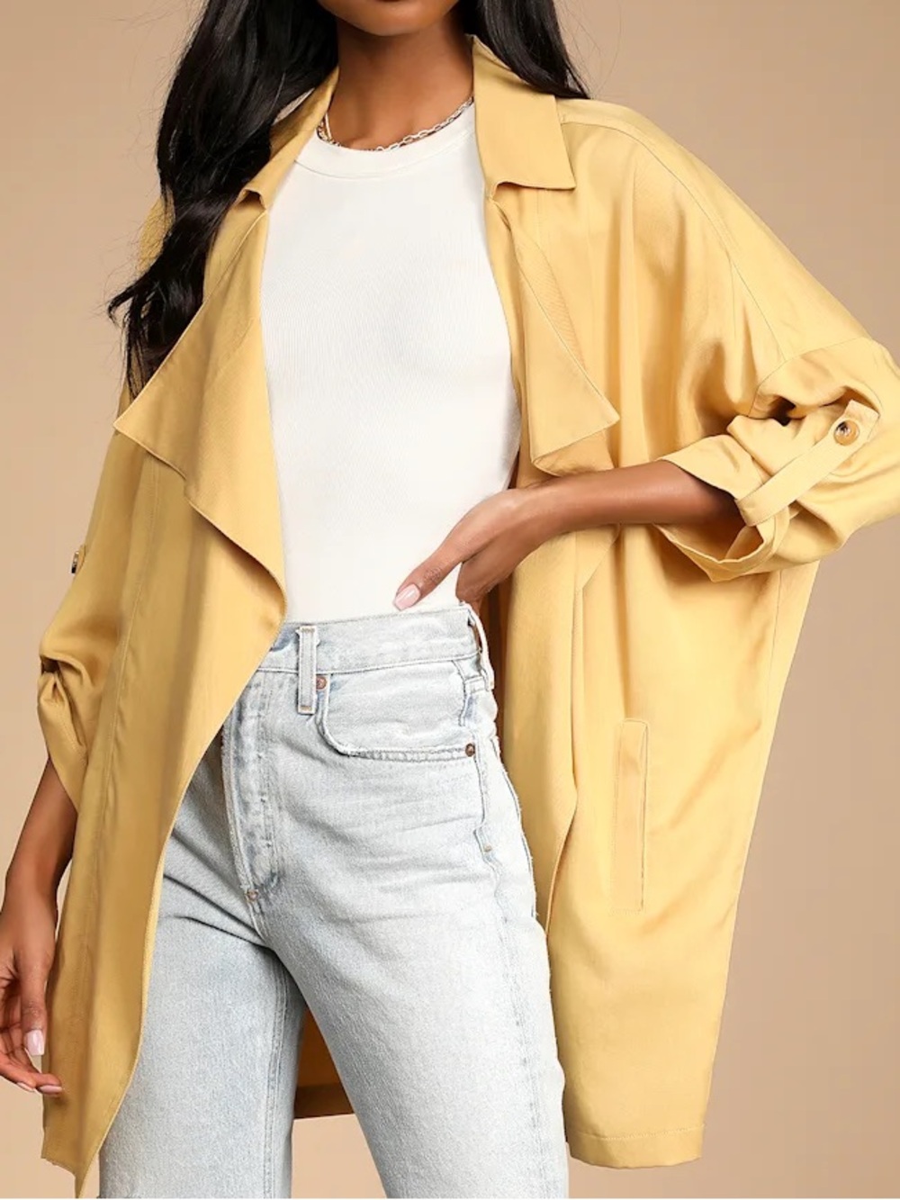 Lulus Lucky Break Mustard Yellow Oversized Tencel Jacket Size M